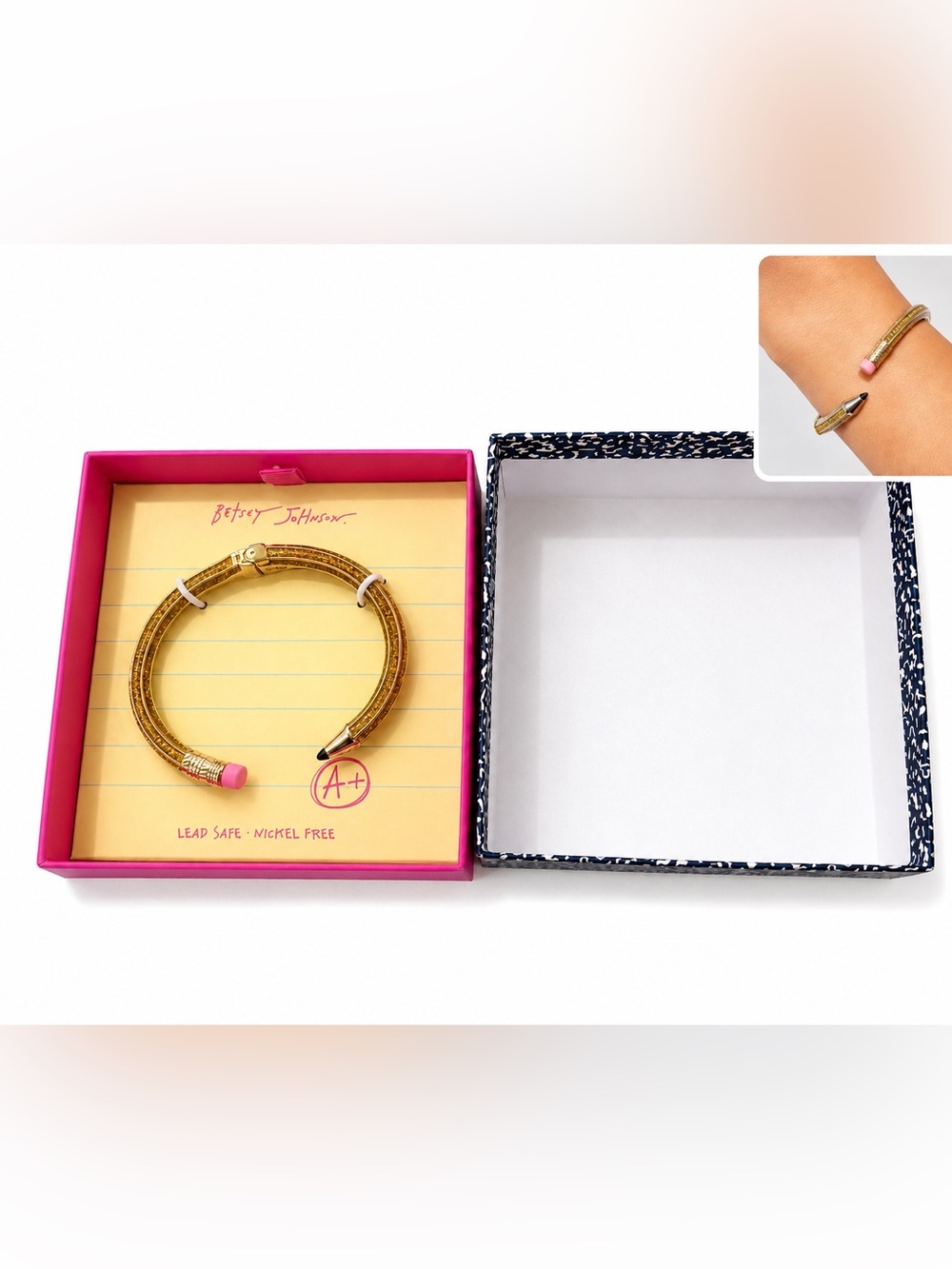 Betsey Johnson Gold Pencil Cuff Bracelet Pink Tip cute teacher gift new box